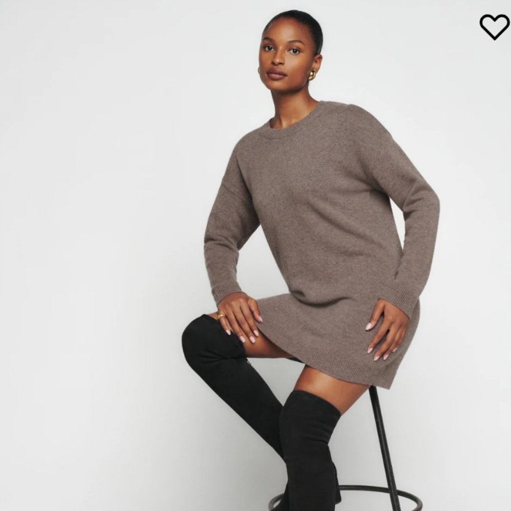 REFORMATION HENRIETTA CASHMERE WOOL MINI DRESS - BROWN TAUPE COCOA SIZE M - NWOT